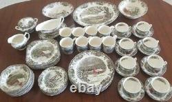 Vintage The Friendly Village Johnson Bros Dinner Set For 8 64 pcs and Extras