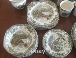 Vintage The Friendly Village Johnson Bros Dinner Set For 8 64 pcs and Extras