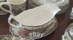 Vintage The Friendly Village Johnson Bros Dinner Set For 8 64 pcs and Extras