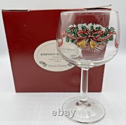 Vintage Victorian Christmas Johnson Bros Wine Glasses Goblets Holly & Bells (12)
