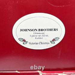Vintage Victorian Christmas Johnson Bros Wine Glasses Goblets Holly & Bells (12)