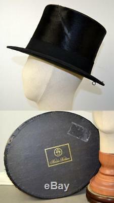 Vintage antique Brooks Bros top hat beaver silk box Herbert Johnson Bond St