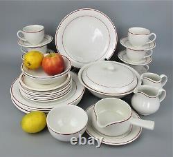 Vtg 1950's Johnson Brothers Simplicity Dinner Service Set for 6. Red rust band