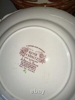 Vtg Johnson Bros Brothers Rose Chintz Pink 10 Dinner Plate Ironstone 12pc