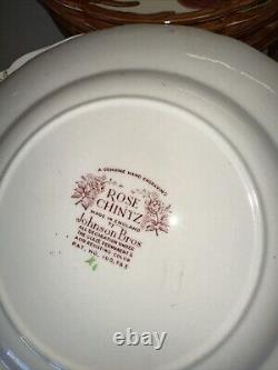 Vtg Johnson Bros Brothers Rose Chintz Pink 10 Dinner Plate Ironstone 12pc