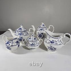 Vtg Johnson Bros Indie Blue Tea Coffee Pot Creamer Sugar Pitcher Porcelain Set