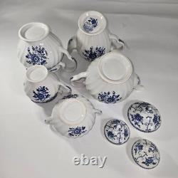 Vtg Johnson Bros Indie Blue Tea Coffee Pot Creamer Sugar Pitcher Porcelain Set