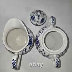Vtg Johnson Bros Indie Blue Tea Coffee Pot Creamer Sugar Pitcher Porcelain Set