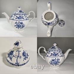 Vtg Johnson Bros Indie Blue Tea Coffee Pot Creamer Sugar Pitcher Porcelain Set