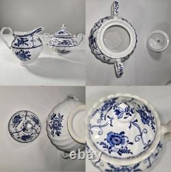 Vtg Johnson Bros Indie Blue Tea Coffee Pot Creamer Sugar Pitcher Porcelain Set