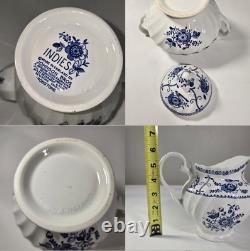Vtg Johnson Bros Indie Blue Tea Coffee Pot Creamer Sugar Pitcher Porcelain Set