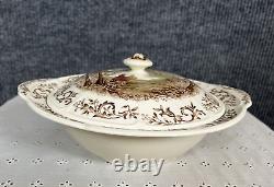 Vtg. Johnson Bros. Windsor Ware Mount Vernon Vegetable Bowl with lid Brown 10 1/4