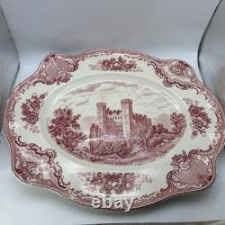 Vtg Pink Johnson Bros Old Britain Castles Transferware Lrg Platter Stafford Serv