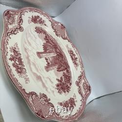 Vtg Pink Johnson Bros Old Britain Castles Transferware Lrg Platter Stafford Serv