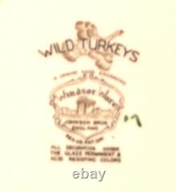 WILD TURKEY'S Johnson Bros 11 English Windsor Ware White Plate withBrown Trim edg