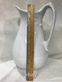 White Royal Ironstone Pitcher Johnson Bros. England c 1890 Large 12 VTG Cottage