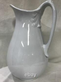 White Royal Ironstone Pitcher Johnson Bros. England c 1890 Large 12 VTG Cottage