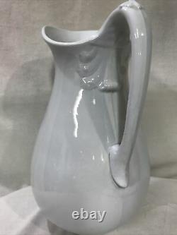 White Royal Ironstone Pitcher Johnson Bros. England c 1890 Large 12 VTG Cottage