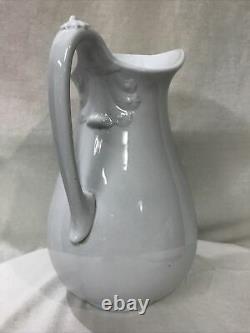 White Royal Ironstone Pitcher Johnson Bros. England c 1890 Large 12 VTG Cottage