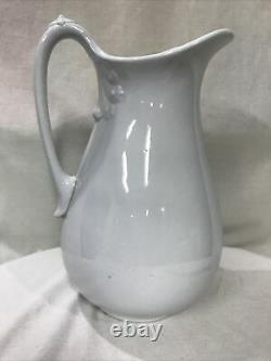 White Royal Ironstone Pitcher Johnson Bros. England c 1890 Large 12 VTG Cottage