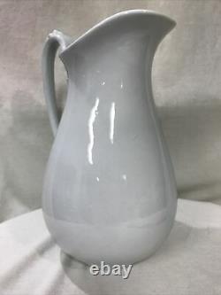 White Royal Ironstone Pitcher Johnson Bros. England c 1890 Large 12 VTG Cottage