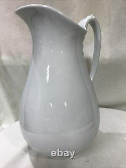 White Royal Ironstone Pitcher Johnson Bros. England c 1890 Large 12 VTG Cottage