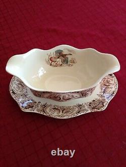 Wild Turkeys (Native American) Gravy Boat with Attached plate by Johnson Bros
