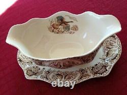 Wild Turkeys (Native American) Gravy Boat with Attached plate by Johnson Bros