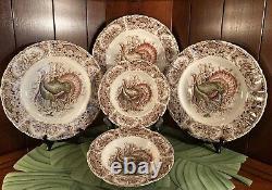 Wild Turkeys Native American Johnson Bros 3-Dinner Plates 2-Soup Bowls Lot 5VGC