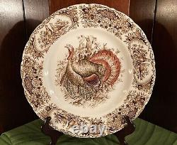 Wild Turkeys Native American Johnson Bros 3-Dinner Plates 2-Soup Bowls Lot 5VGC