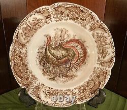 Wild Turkeys Native American Johnson Bros 3-Dinner Plates 2-Soup Bowls Lot 5VGC