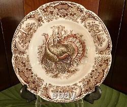 Wild Turkeys Native American Johnson Bros 3-Dinner Plates 2-Soup Bowls Lot 5VGC