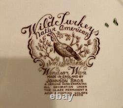 Wild Turkeys Native American Johnson Bros 3-Dinner Plates 2-Soup Bowls Lot 5VGC