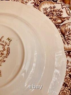 Wild Turkeys Native American Johnson Bros 3-Dinner Plates 2-Soup Bowls Lot 5VGC