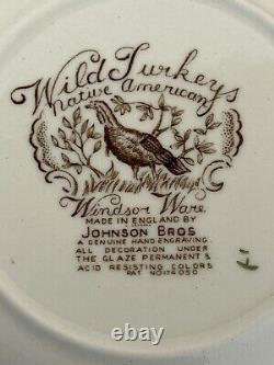 Wild Turkeys Windsor Ware Soup Bowls (5) Native American Johnson Brothers 8 EUC