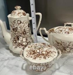 Windsor Ware Transferware Dover Brown Floral Set Johnson Bros, Tea&Coffee Pot