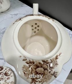 Windsor Ware Transferware Dover Brown Floral Set Johnson Bros, Tea&Coffee Pot